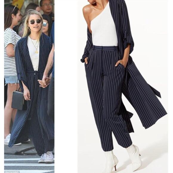 BABATON Sadiki Navy White Modesto Pant Pinstripe High-Rise Wide Leg Size 4 NEW - Picture 1 of 10